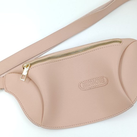 MEIXIAOME WMN'S Adjustable No Clip Belt Bag, Blush Pink & Gold.Vegan Leather Raw - Picture 2 of 7